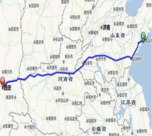 青岛到陕西省线路图